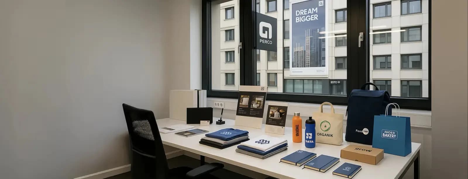 Produits d’impression personnalisés pour professionnels : papeterie, objets promotionnels, sacs et supports de communication.