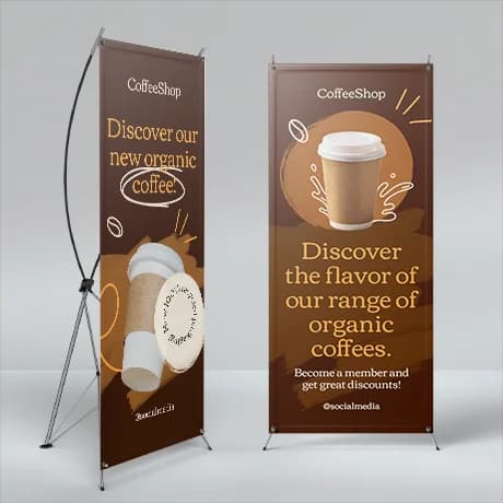 X-banner met bedrukt ontwerp voor promotie en reclame