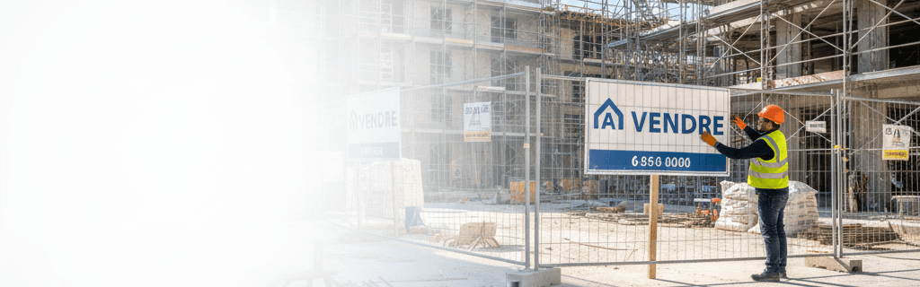 Panneaux immobiliers à vendre en contexte urbain dynamique